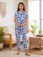 Blue Abstract Print Full Sleeve Pajama Set